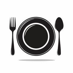 Plate, fork, and spoon icon vector
