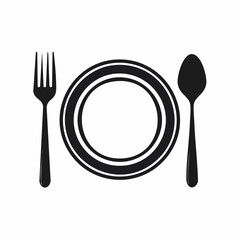 Plate, fork, and spoon icon vector