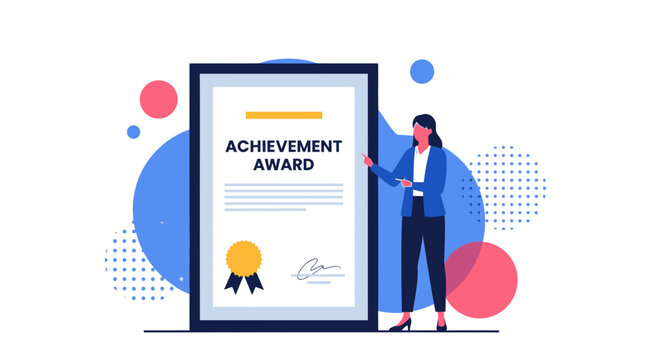 Award Certificate Presentation: A Professional Woman Illustrates Achievement Recognition Display