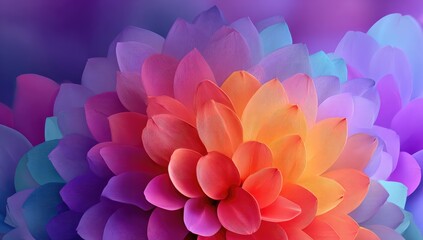 Close-up vibrant flower, gradient petals in rainbow hues