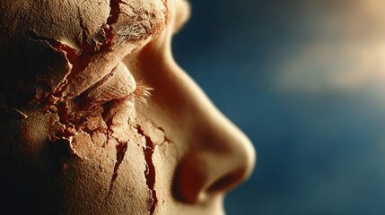 a close-up view of a sculpture with cracked skin