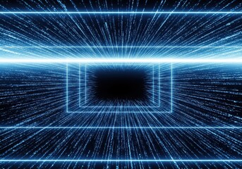 Blue Light Tunnel With Streaks Of Particles And Rectangular Frames abstract speed