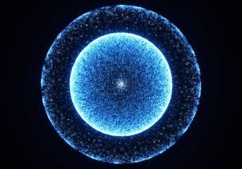 Glowing Blue Sphere of Particles with Outer Ring on Dark Background abstract