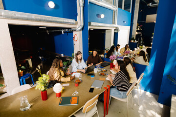 Creative agency office where a team is in a collaborative meeting