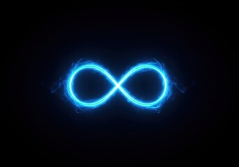 Neon Blue Infinity Symbol With Electric Energy On Black Background abstract