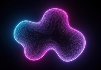 Neon Pink and Blue Amorphous Shape with Wireframe Texture abstract glowing