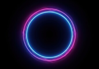 Neon Ring With Wavy Inner Circle On Dark Background glowing light
