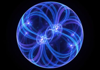 Abstract Sphere With Swirling Blue And Purple Light Ribbons energy