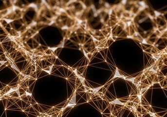 Abstract Golden Network Structure with Glowing Nodes and Lines connection technology