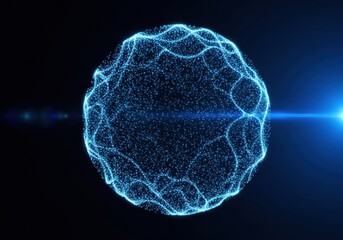 Blue Glowing Particle Sphere with Light Streaks on Black abstract particles