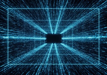 Blue Digital Tunnel with Streaks of Light and Rectangular Frame abstract technology