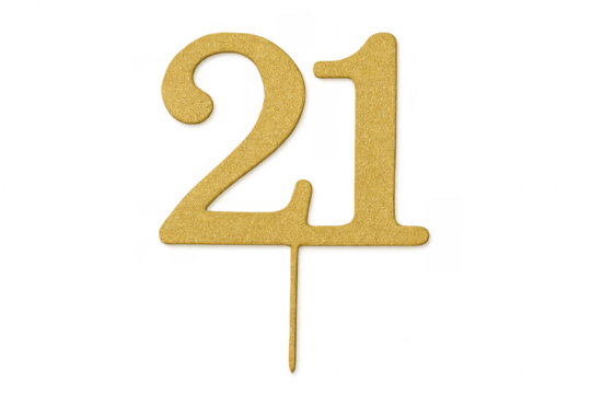 Golden glitter number 21 cake topper celebrating birthday anniversary - Powered by Adobe