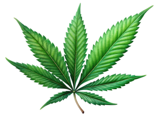 Cannabis or hemp or marijuana green fresh leaf, cutout, PNG isolated on a white or transparent background