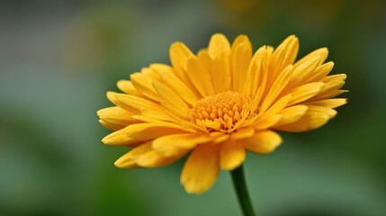 Obraz premium A vibrant yellow flower stands tall in a lush garden during spring. Its petals open wide to reveal a center filled with tiny details attracting pollinators and adding beauty to the surroundings.