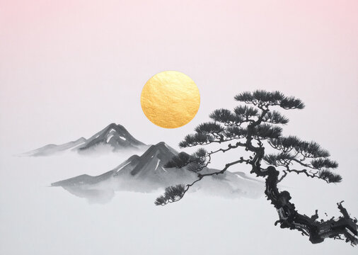 【真作】絵画　山水風景と詩の調和　優雅な和風アート作品　静寂の和　U121 真作】絵画 山水風景と詩の調和 優雅な和風アート作品 静寂の