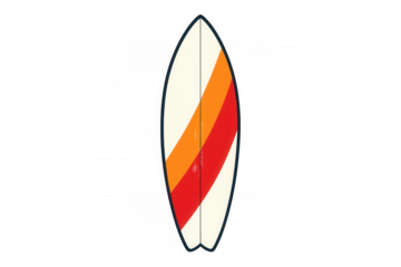 Surfboard vector illustration with summer stripe design, representing ocean sports, beach holiday, and water activity