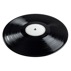 Obraz premium Shiny black vinyl record with a white label in the center. Close-up view