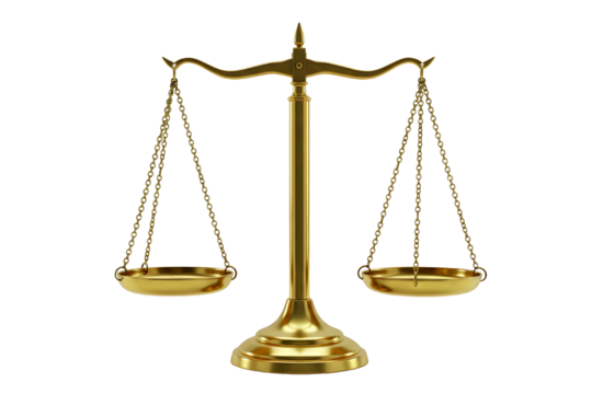 Antique brass justice scales symbol of law and balance isolated on transparent background - Powered by Adobe