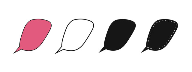 Set of doodle speech bubble templates. Talk clouds, dialogue balloons, text boxes, idea stickers, quote frames, thought tags, comment labels isolated on white background. Vector graphic illustration.