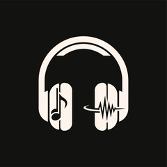 Purple and White Headphones Icon with Sound wave