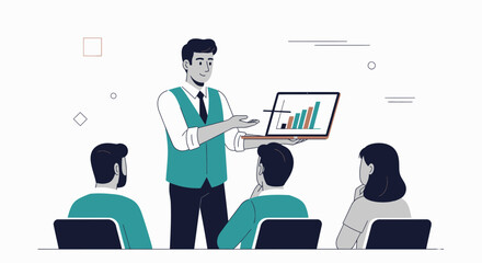 Business Presentation Illustration Showing Analytics and Information to a Team