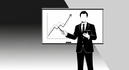 Business Presentation of a Chart Showing Growth with Modern Black and White Design