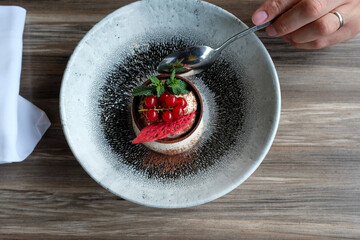 Elegant Dessert with Red Berries