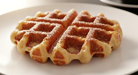 Belgian Waffle Isolated White Plate