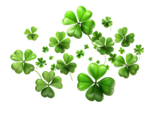 3d rendered flying leaf clovers, cutout, PNG isolated on a white or transparent background, generated AI
