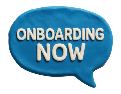 Blue speech bubble sticker with ONBOARDING NOW text in white, engaging retail promotion offer on transparent background.