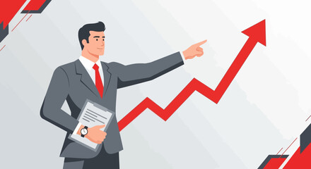 Business Professional Presenting Growth Trajectory, Achieving Financial Targets and Success