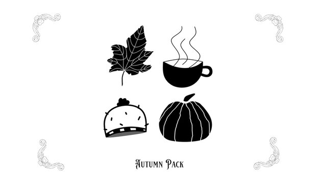 Autumn Set Doodles October Black and White Stickers