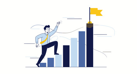 Businessman climbing a graph to reach success and achieve business goals and target