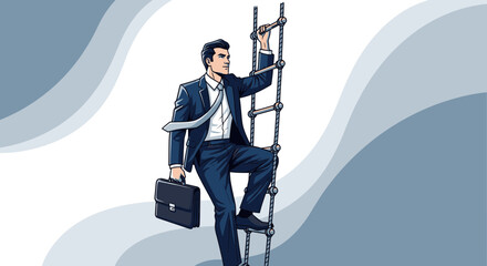 Businessman Climbing A Ladder Representing Business Success and Career Growth