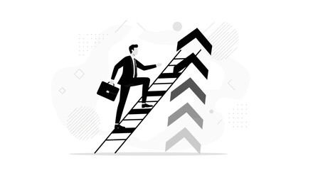 Businessman climbing a ladder to success business concept in a graphic illustration