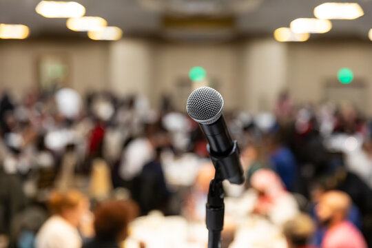 Closeup of a microphone at conference
