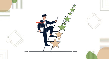 Businessman Climbing Ladder To Success Achieving Goals In Career Ascending Upward