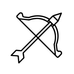 Crossbow and arrow icon in minimalist black outline style  