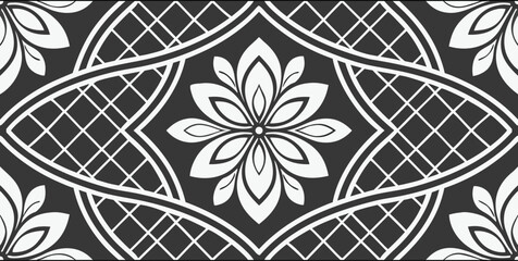 Luxury Ornamental Floral Vector Pattern | Black and White Decorative Swirl and Geometric Tile for Fashion, Fabric, Carpet, Interior and Graphic Design | Timeless Digital Art Texture