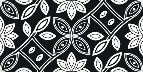 Luxury Ornamental Floral Vector Pattern | Black and White Decorative Swirl and Geometric Tile for Fashion, Fabric, Carpet, Interior and Graphic Design | Timeless Digital Art Texture