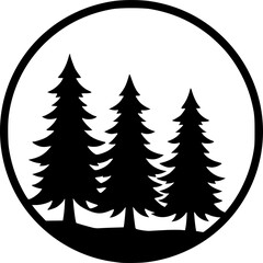 Obraz premium Minimalist Black Pine Trees in Circle Logo Design 