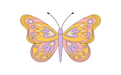 Groovy retro butterfly in colorful cartoon graphic style. Funky cute nature element with y2k spirit and graphic charm, perfect for abstract pop art or creative playful backgrounds.