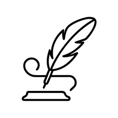 Writing feather quill on ink stand representing the concept of icon  