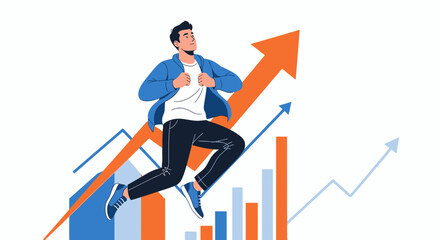 Businessman On The Rise Reaching For Success As He Climbs The Upward Trend