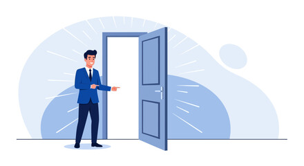 Obraz premium Businessman opening a door concept, Business opportunities and new beginnings visualization