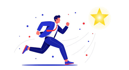Businessman running towards a star, success and achievement concept vector illustration