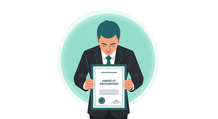 Businessman Holding an Award of Recognition Certificate Symbolizing Achievement