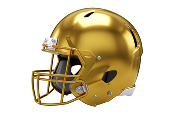 Fototapeta premium Shiny golden american football helmet with facemask isolated on transparent background