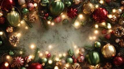 Cozy Christmas Flat Lay Frame with Vintage Decorations”