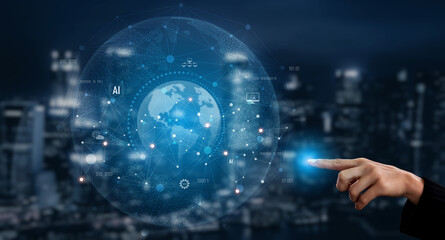 Global AI network showing connection between AI, global, and network elements across the digital world and data infrastructure Vouch